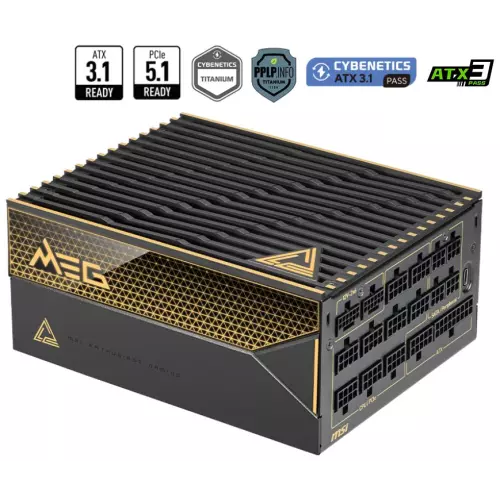 obrázek produktu MSI zdroj MEG Ai1600T PCIE5/ 1600W/ ATX3.1/ akt. PFC/ 12 let celk. záruka/ 135mm fan/ modulární kabeláž/ 80PLUS Titaniu