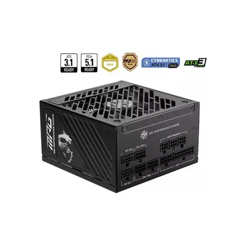 obrázek produktu MSI zdroj MPG A1250GS PCIE5/ 1250W/ ATX3.1/ akt. PFC/ 10 let celk. záruka/ 135mm fan/ modulární kabeláž/ 80PLUS Gold