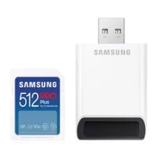 obrázek produktu Samsung paměťová karta 512GB PRO Plus micro SDXC CL10 U3 (č/z: až 180/až 130MB/s) + USB adaptér