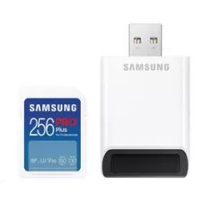 obrázek produktu Samsung paměťová karta 256GB PRO Plus SDXC CL10 U3 V30 (č/z: až 180/až 130MB/s) + USB adaptér