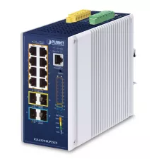 obrázek produktu PLANET IP30 DIN-rail Industrial L3 Řízený Gigabit Ethernet (10/100/1000) Podpora napájení po Ethernetu (PoE) Modrá, Šedá