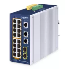 obrázek produktu PLANET IP30 Industrial L2/L4 16-Port Řízený L2/L4 Gigabit Ethernet (10/100/1000) Podpora napájení po Ethernetu (PoE) Hliník, Modrá