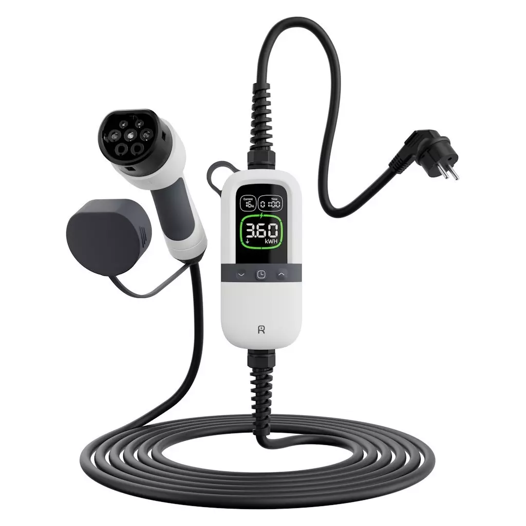 Obrázek produktu EVSE AC přenosná, jednofázová nabíječka pro elektromobily, pro domácnosti, 3.6kW, 230 V, 6m kabel s konektorem T2