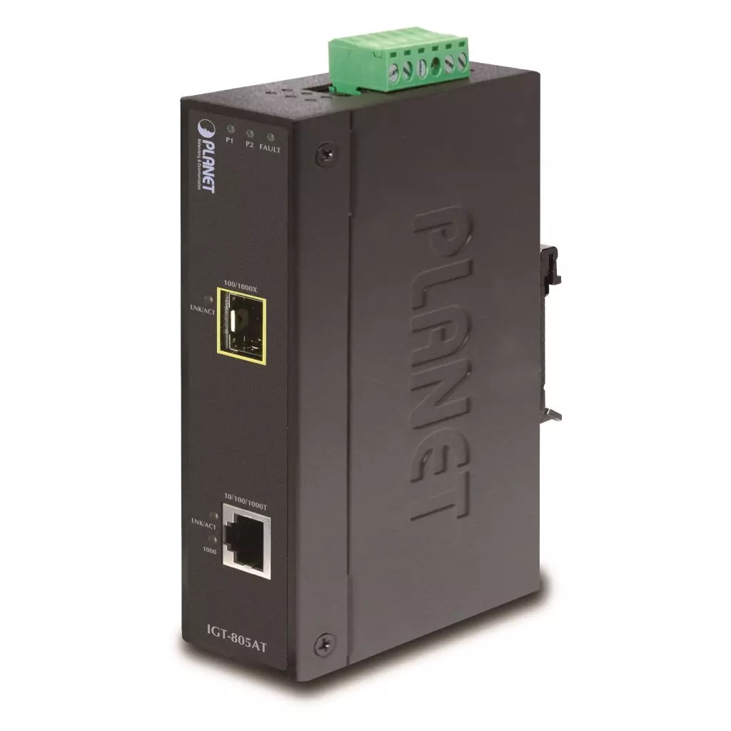 Obrázek produktu Planet IGT-805AT konvertor 1x 100/1000Base-T,1x SFP 100/1000-X, ESD+EFT, IP30, -40 až 75°C