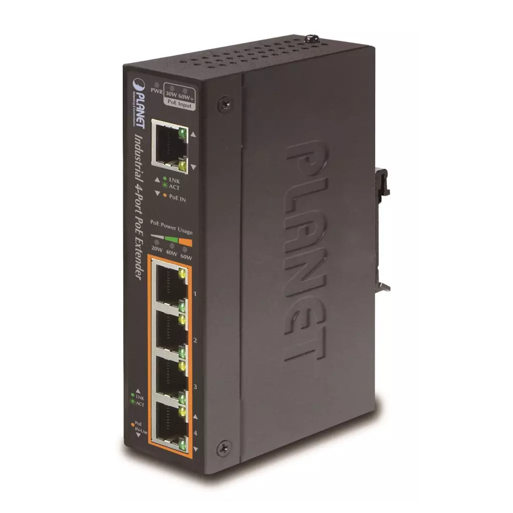 Obrázek produktu Planet průmyslový PoE/LAN extender, 1xPoE-in, 4xPoE-out 60W, 802.3bt/at/af, Gigabit, IP67, ESD+EFT, -40~75°C