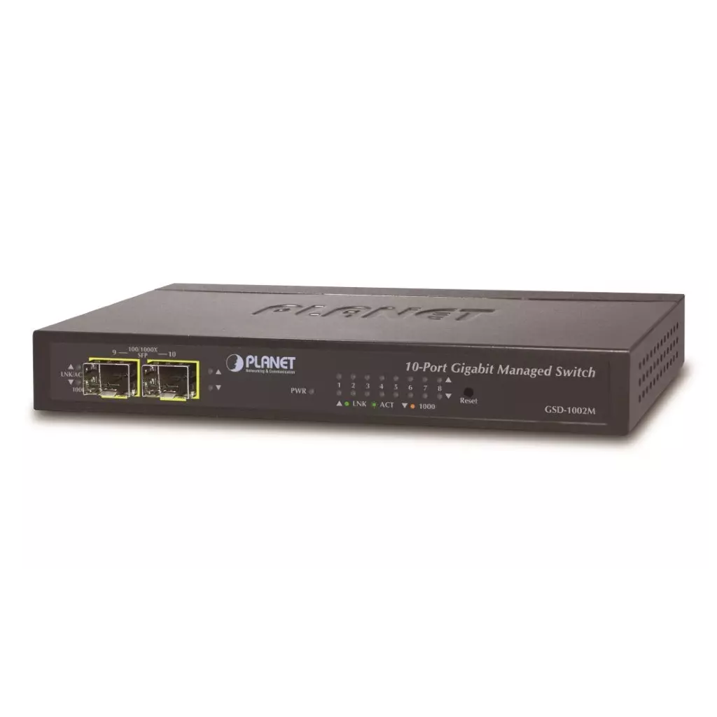 Obrázek produktu Planet GSD-1002M L2 switch, 8x1Gb, 2x1Gb SFP, 48-56VDC, fanless