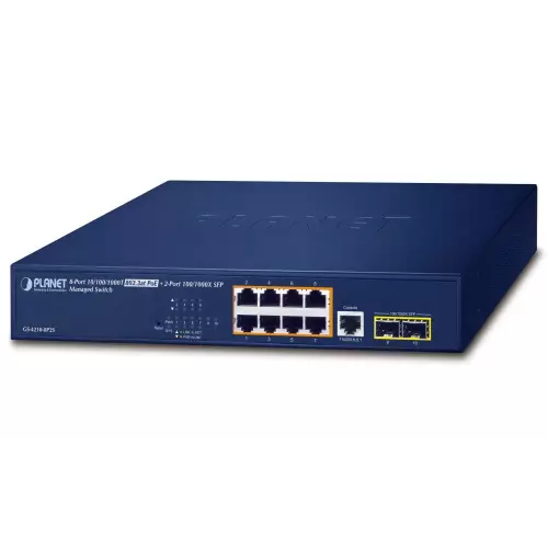 obrázek produktu Planet GS-4210-8P2S L2 switch, 8x1Gb, 2x 1Gb SFP, 8x PoE 802.3at 120W, QoS