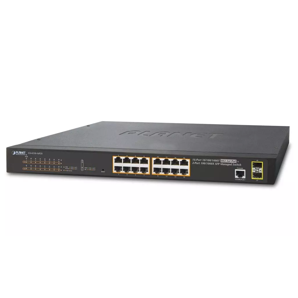 Obrázek produktu Planet GS-4210-16P2S L2 switch, 16x1Gb, 2x1Gb SFP, 16x PoE 802.3at 220W