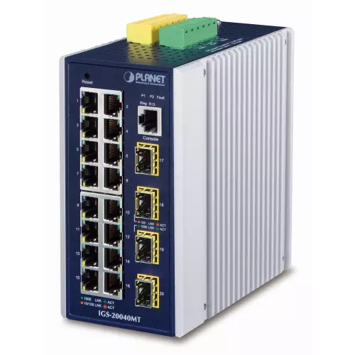 obrázek produktu Planet IGS-20040MT L3 switch, 16x1Gb, 4x1Gb SFP, 9-48VDC, -40~75°C, IP30