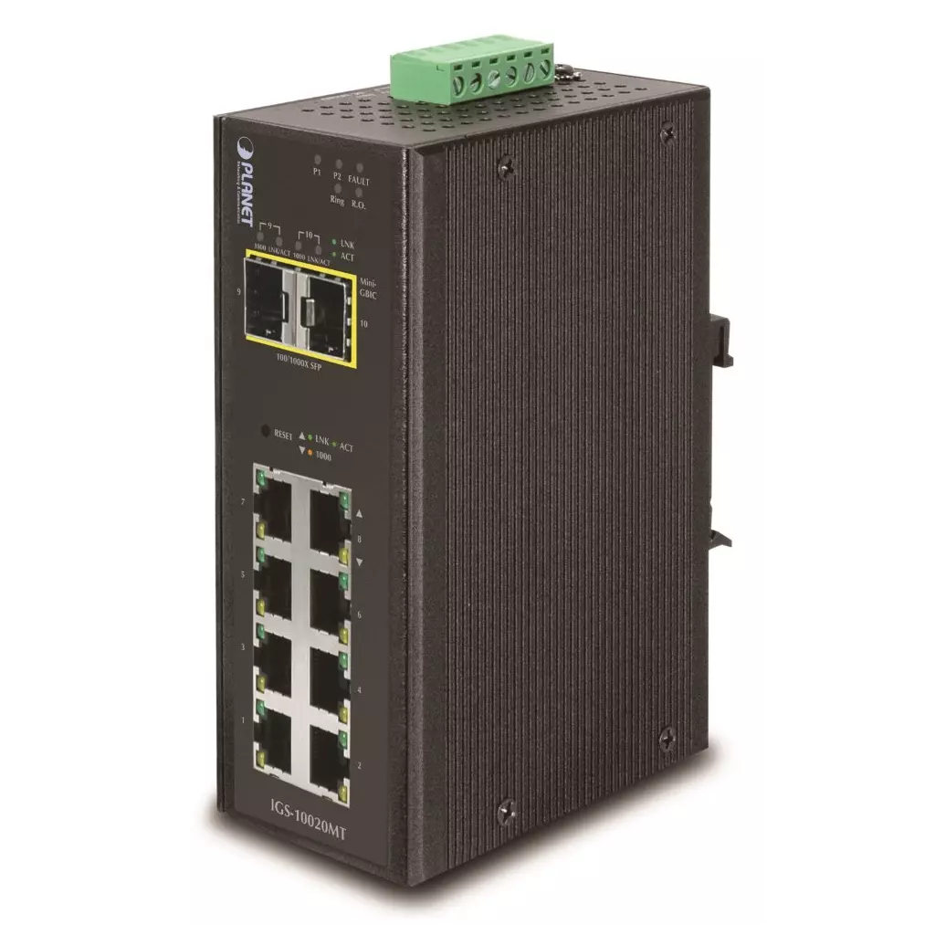 Obrázek produktu Planet IGS-10020MT průmyslový L3 switch, 8x1Gb, 2x2.5Gb SFP, dual 12-48V DC, -40~75°C, IP30