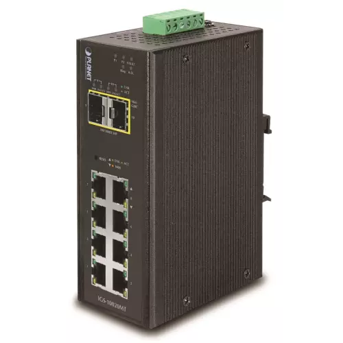 obrázek produktu Planet IGS-10020MT průmyslový L3 switch, 8x1Gb, 2x2.5Gb SFP, dual 12-48V DC, -40~75°C, IP30
