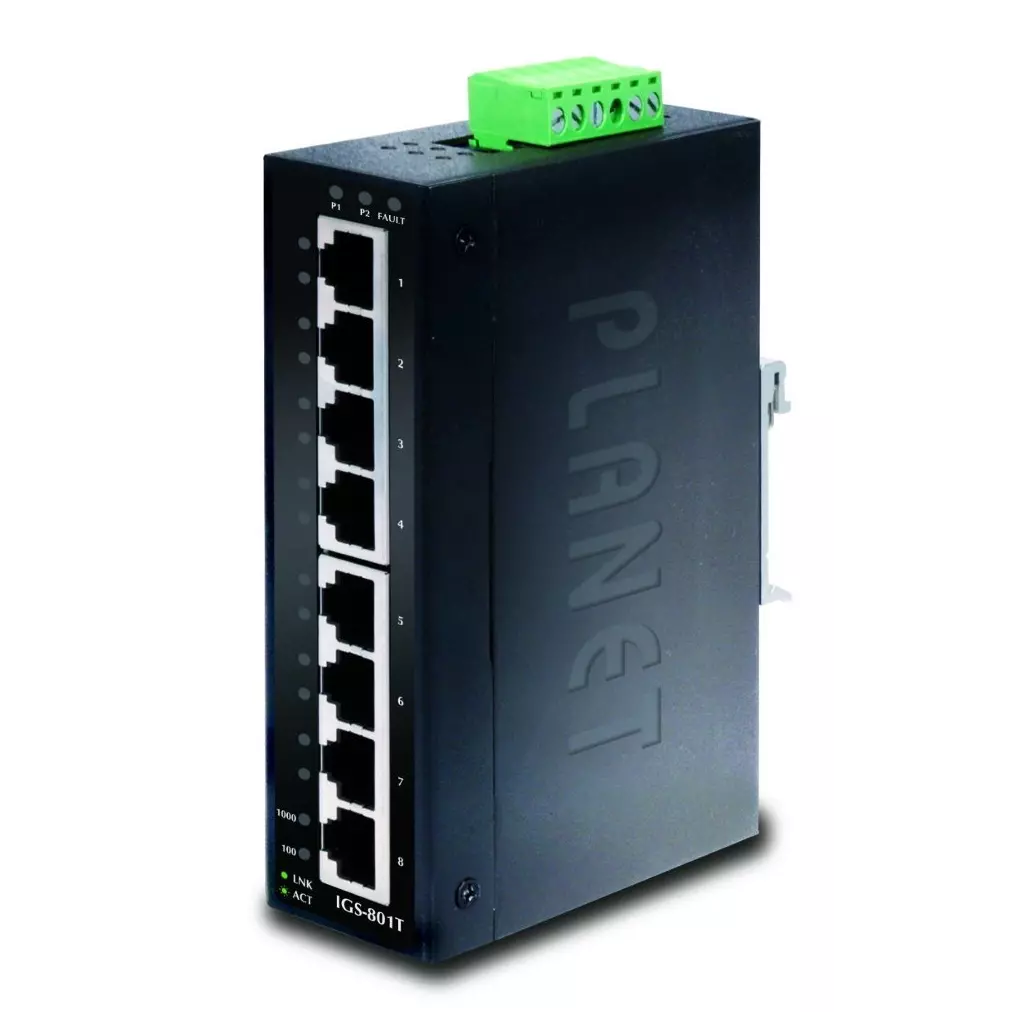 Obrázek produktu Planet IGS-801T Průmyslový Switch 8x1Gb RJ45, -40 +75°C, IP30, EFT+ESD, 12-48VDC, fanless