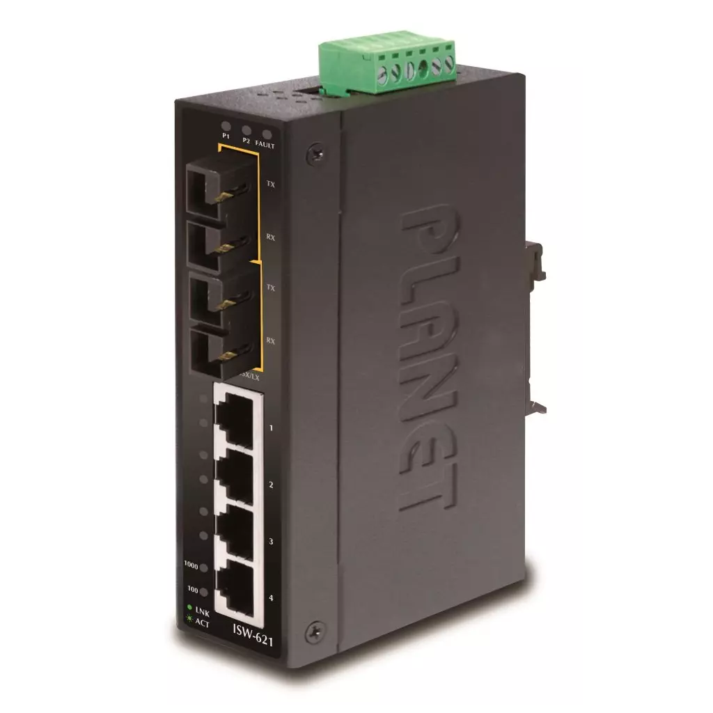 Obrázek produktu Planet ISW-621 Průmyslový Switch 4x 10/100M + 2x 100M MM SC, -10~+60°C, 48VDC, DIN