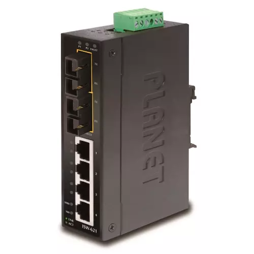 obrázek produktu Planet ISW-621 Průmyslový Switch 4x 10/100M + 2x 100M MM SC, -10~+60°C, 48VDC, DIN