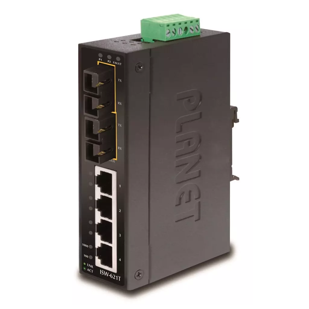 Obrázek produktu Planet ISW-621T Průmyslový Switch 4x 10/100M + 2x 100M MM SC, -40~+75°C, 48VDC, DIN