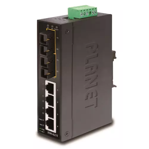 obrázek produktu Planet ISW-621T Průmyslový Switch 4x 10/100M + 2x 100M MM SC, -40~+75°C, 48VDC, DIN