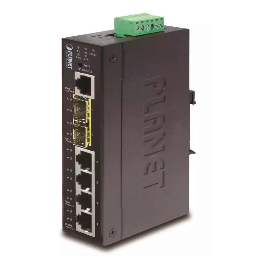 Obrázek produktu Planet IGS-5225-4T2S průmyslový L3 switch, 4x1Gb, 2x2.5Gb SFP, dual 12-48VDC, -40~75°C, IP30