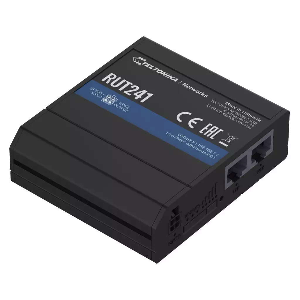 Obrázek produktu Teltonika LTE Wi-Fi Router RUT241, 2,4 GHz, 802.11b/g/n, 2/3/4G, LTE, 1x DI/DO