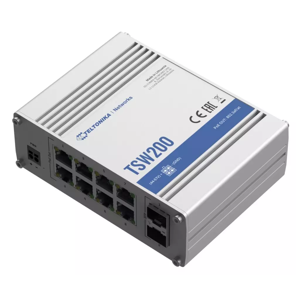 Obrázek produktu Teltonika průmyslový nemanažovaný PoE switch TSW200 8x 802.3af/at