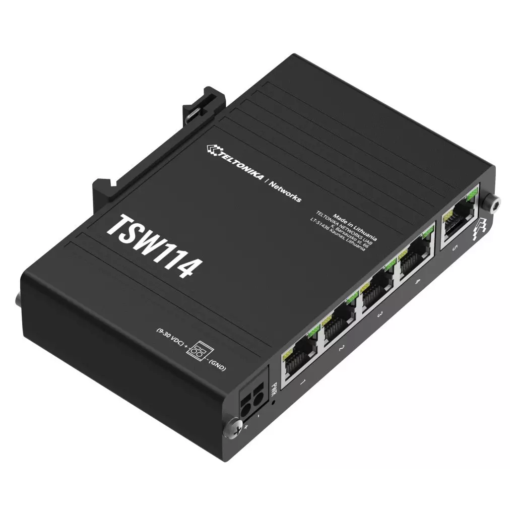 Obrázek produktu Teltonika TSW114 průmyslový switch 5x GE, integrovaný držák na DIN