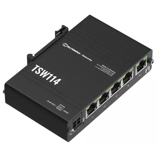 obrázek produktu Teltonika TSW114 průmyslový switch 5x GE, integrovaný držák na DIN