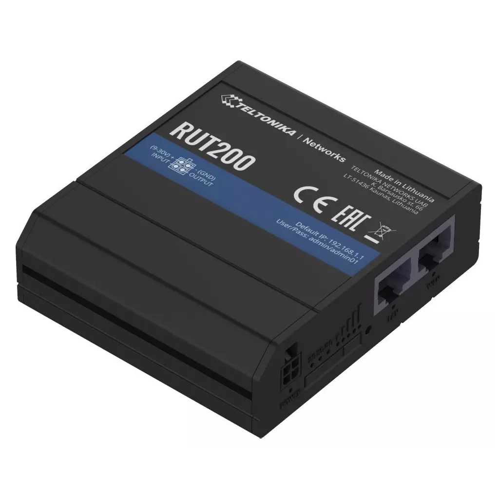 Obrázek produktu Teltonika RUT200 průmyslový LTE router s ethernetovou zálohou, 2x Eth, LTE Cat4/3G/2G, Wi-Fi