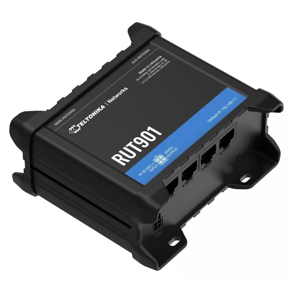 Obrázek produktu Teltonika RUT901 průmyslový LTE router s ethernetovou zálohou, 1x WAN 3x LAN, LTE Cat4/3G/2G, Wi-Fi