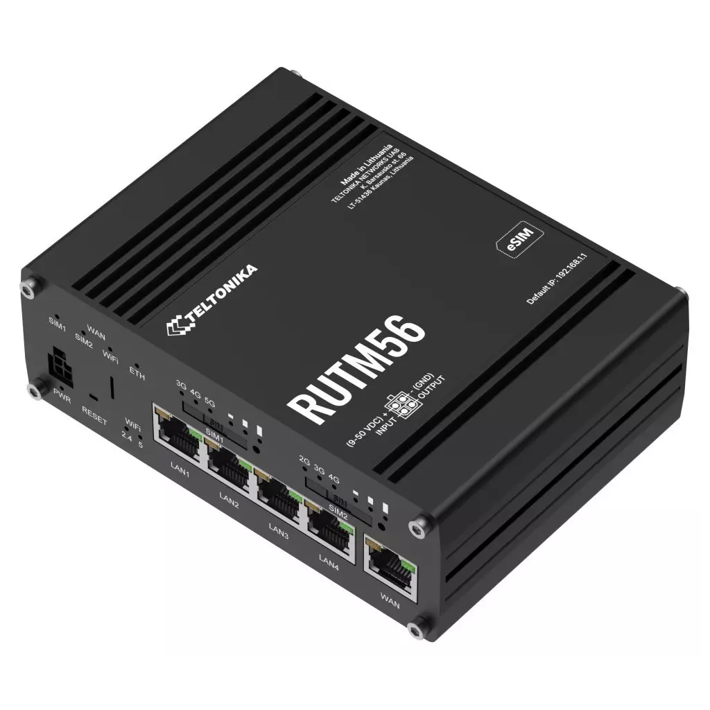 Obrázek produktu Teltonika RUTM56 průmyslový router, dual modem, 5G, 4G, 5x Gbit RJ45, WiFi 5