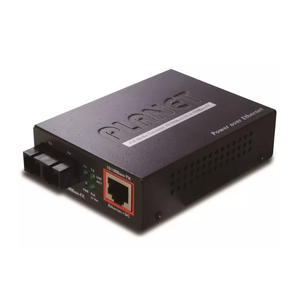 Obrázek produktu Planet FTP-802S15 konvertor 10/100Base-FX SM SC, PoE injektor 802.3af, singlemode