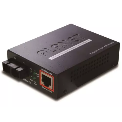 obrázek produktu Planet FTP-802S15 konvertor 10/100Base-FX SM SC, PoE injektor 802.3af, singlemode