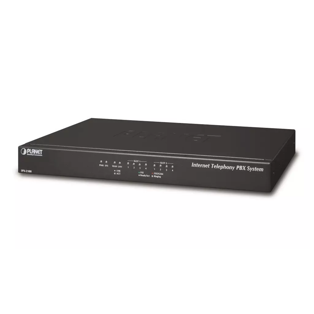 Obrázek produktu Planet IPX-2100, IP PBX, SIP Proxy, 2x slot pro moduly, IVR, 100/30 uživatelů, DID, BLF, FAX, Skype-SIP, VPN, CZ