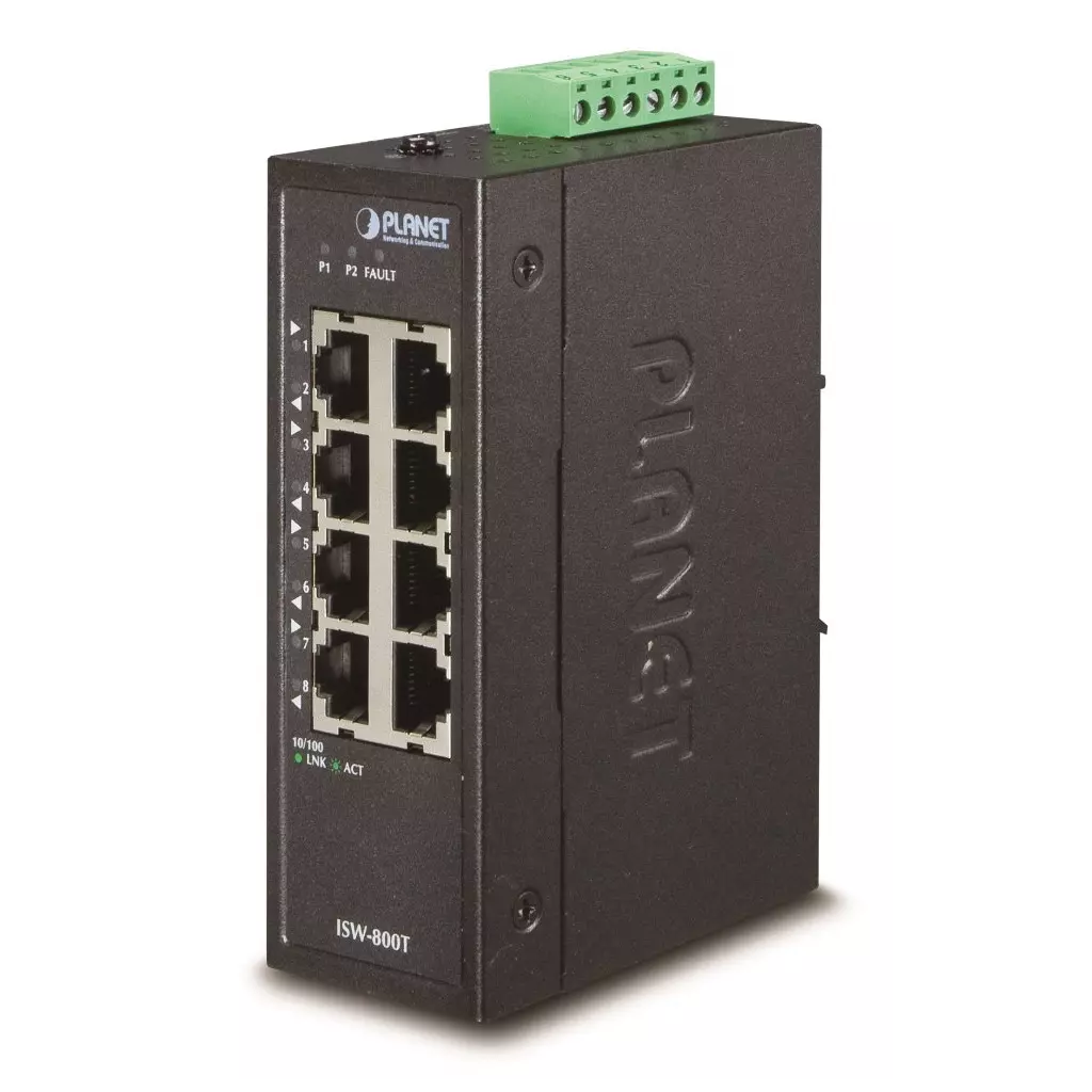 Obrázek produktu Planet ISW-800T, 8x 10/100Base-TX, ESD, DIN, IP30, -40~75°C