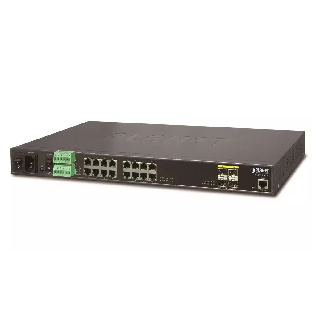 Obrázek produktu Planet IGS-5225-16T4S průmyslový L3 switch, 16x1Gb, 4x1Gb SFP, 36-60VDC, -40~75°C, IP30, 2x power in