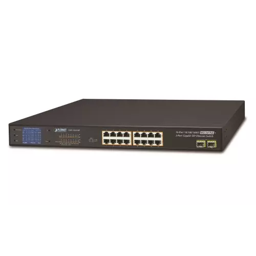 obrázek produktu Planet GSW-1820VHP PoE switch, 16x1Gb + 2xSFP 1Gb, LCD, VLAN, extend mód 10Mb-250m, 802.3at 30/300W