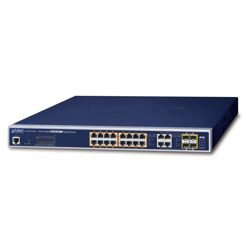 Obrázek produktu Planet GS-4210-16UP4C L2 switch, 20x1Gb, 4x1Gb SFP, 16x PoE 802.3bt 400W