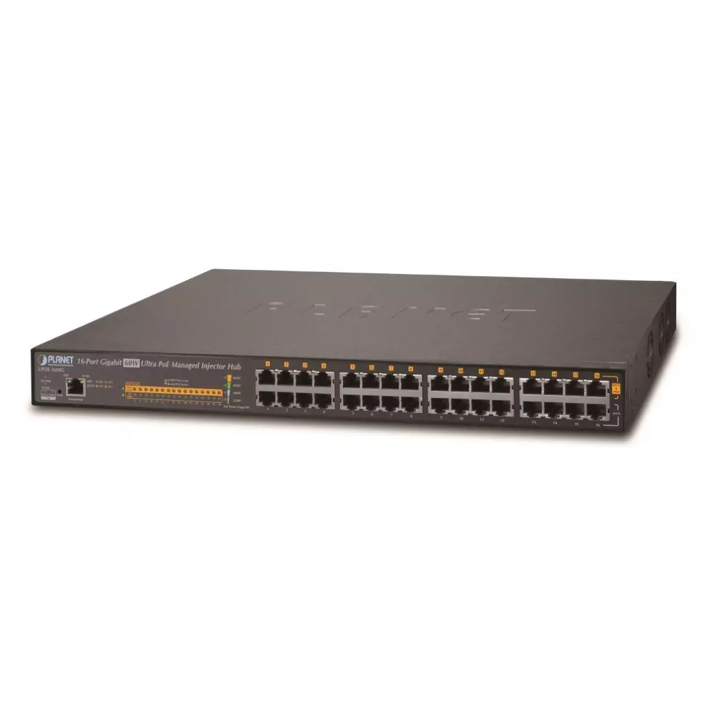 Obrázek produktu Planet UPOE-1600G Ultra PoE+ injektor, 16 portů, Gigabit, IEEE 802.3at <600W (60W/port), scheduler+watchdog