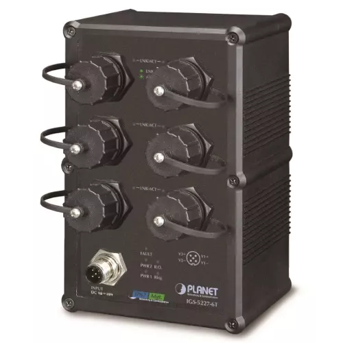 obrázek produktu Planet IGS-5227-6T vodotěsný průmyslový L3 switch, 6x1Gb, 9-48VDC, -40~75°C, IP67, EN50155