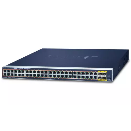 obrázek produktu Planet GS-4210-48P4S PoE switch L2/L4, 48x 1000Base-T, 4x SFP, Web/SNMPv3, extend 10Mb/s, 802.3at 400W
