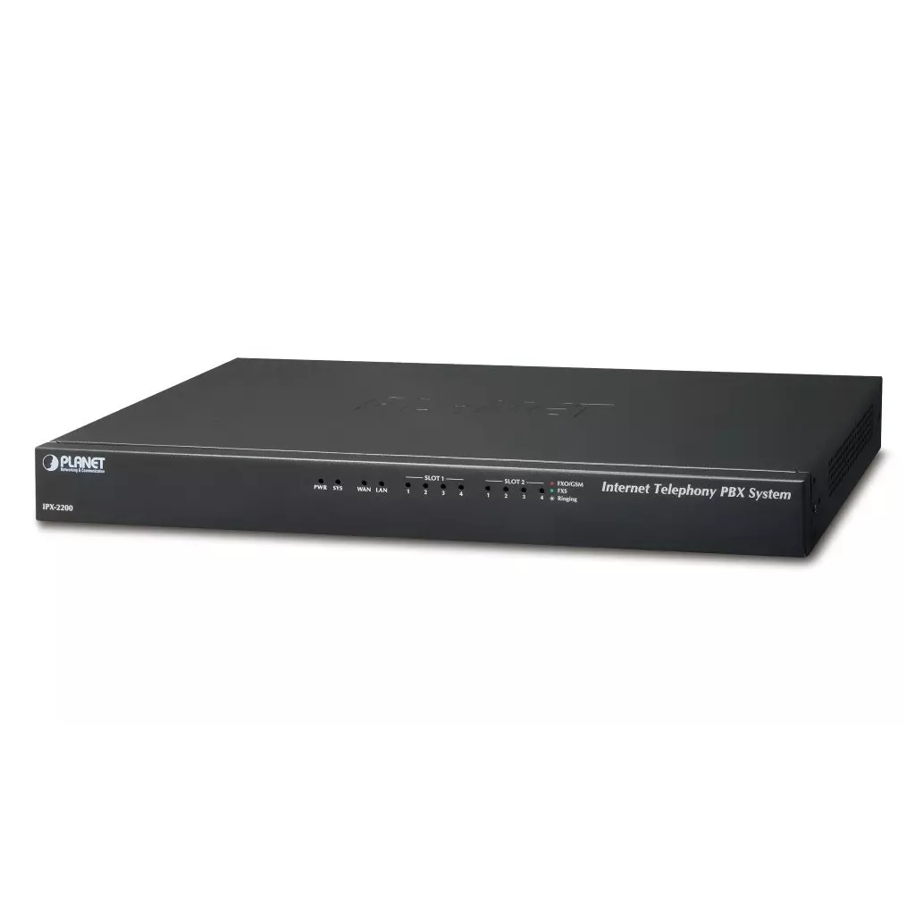 Obrázek produktu Planet IPX-2200, IP PBX, SIP Proxy, 2x slot pro moduly, IVR, 200/60 uživatelů, DID, BLF, FAX, Skype-SIP, VPN, CZ