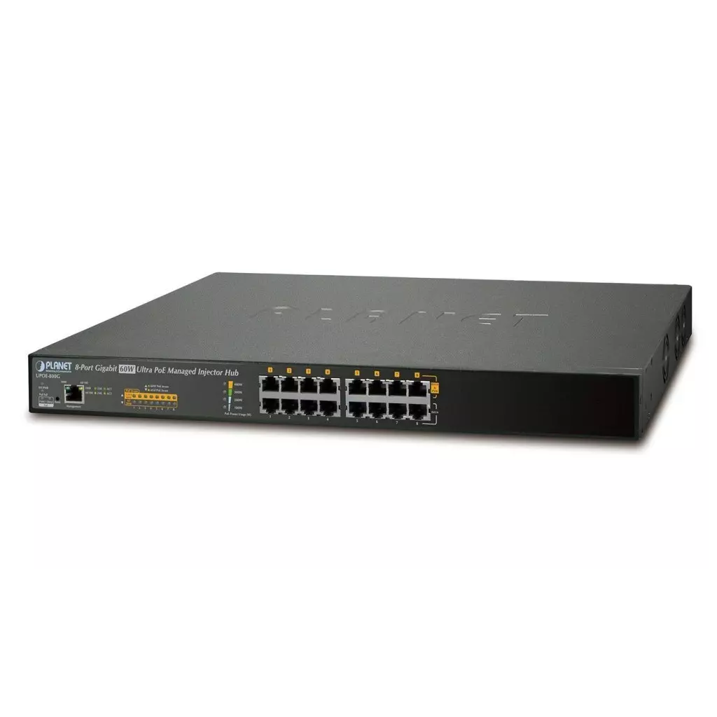 Obrázek produktu Planet UPOE-800G Ultra PoE+ injektor, 8 portů, Gigabit, 802.3bt <400W (90W/port), scheduler+watchdog