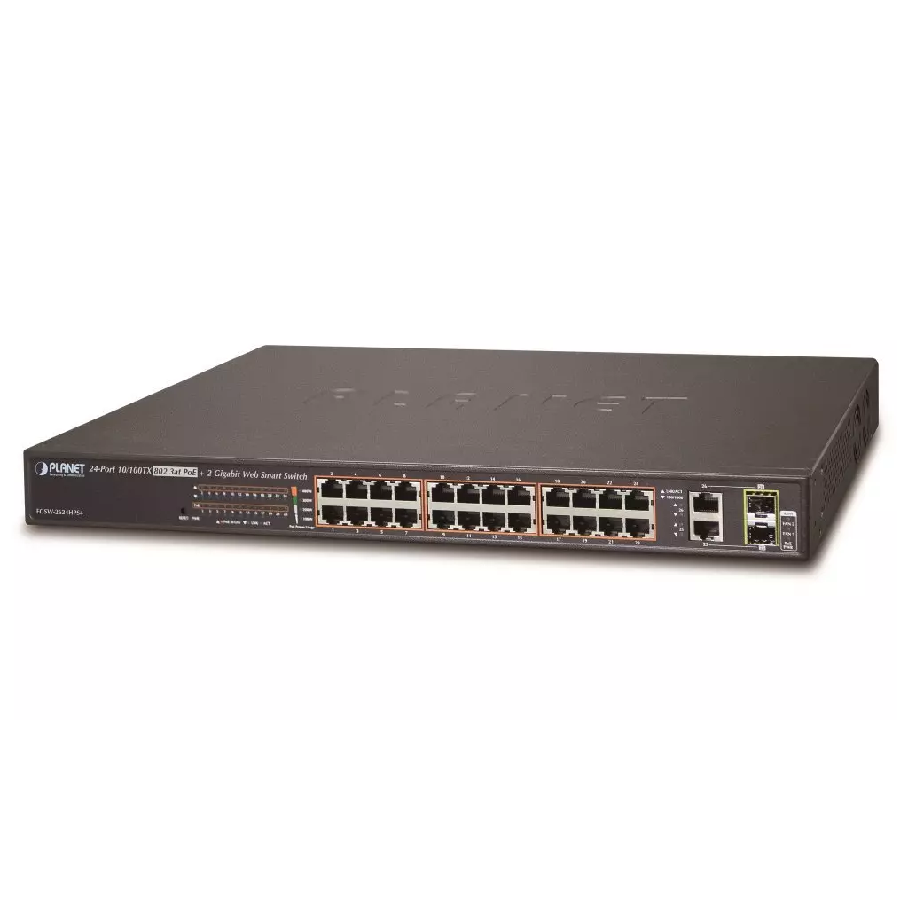 Obrázek produktu Planet FGSW-2624HPS4 L2 switch, 24x100Mb, 2x1Gb SFP, 24x PoE 802.3at 420W