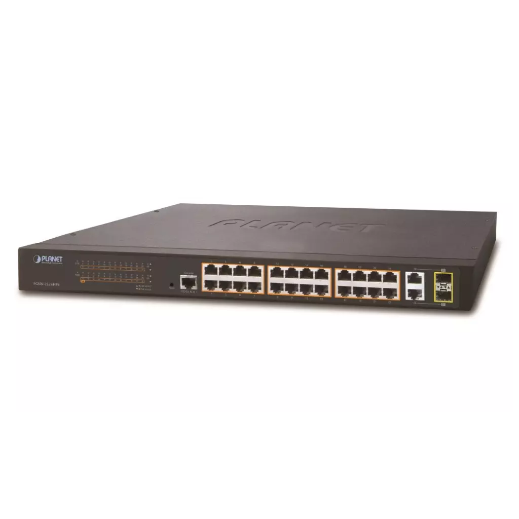 Obrázek produktu Planet FGSW-2624HPS L2 switch, 24x100Mb, 2x1Gb SFP, 24x PoE 802.3at 220W