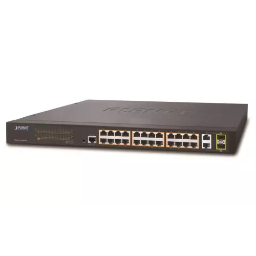 obrázek produktu Planet FGSW-2624HPS L2 switch, 24x100Mb, 2x1Gb SFP, 24x PoE 802.3at 220W