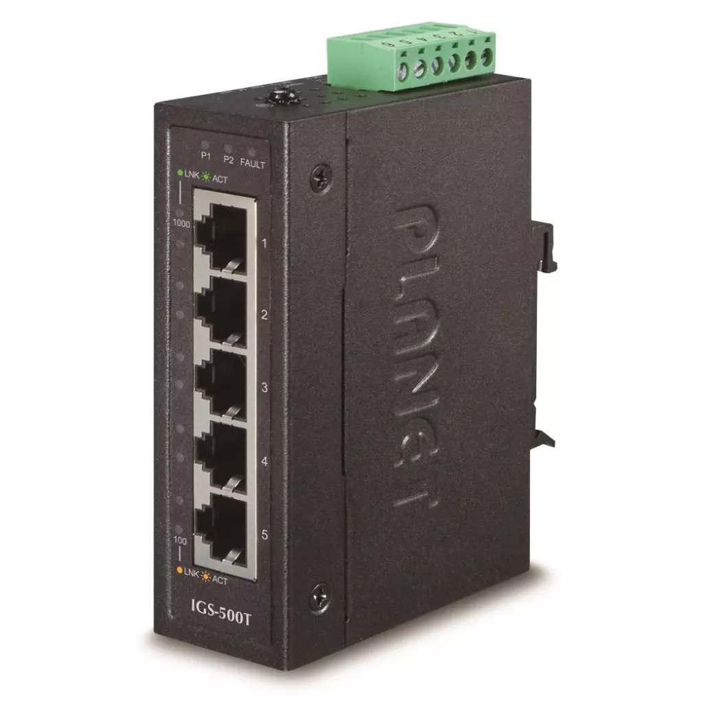 Obrázek produktu Planet IGS-500T, 5x 1000Base-T, DIN, IP30, rozšířený teplotní rozsah -40 až +75C, ESD+EFT do 6kV