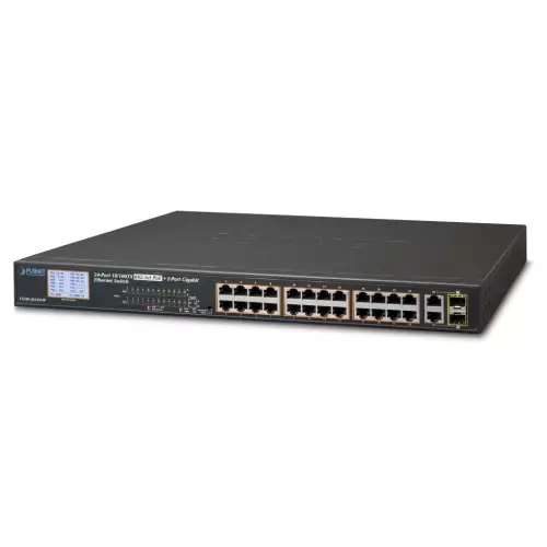 obrázek produktu Planet FGSW-2622VHP PoE switch, 24x100Mb + 2x1Gb/SFP, LCD, VLAN, PoE 802.3at 30/300W