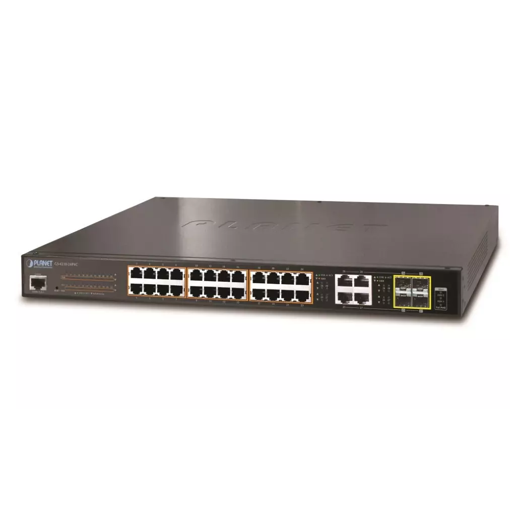 Obrázek produktu Planet GS-4210-24P4C L2 switch, 28x1Gb, 4x1Gb SFP, 24x PoE 802.3at 220W