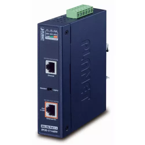 obrázek produktu Planet IPOE-171-60W PoE injektor IEEE802.3bt, 60W, DIN, IP30, -40~75°C