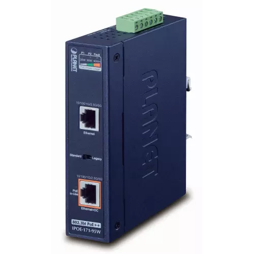obrázek produktu Planet IPOE-171-95W PoE injektor IEEE802.3bt, 95W, DIN, IP30, -40~75°C, 12-48VDC-input