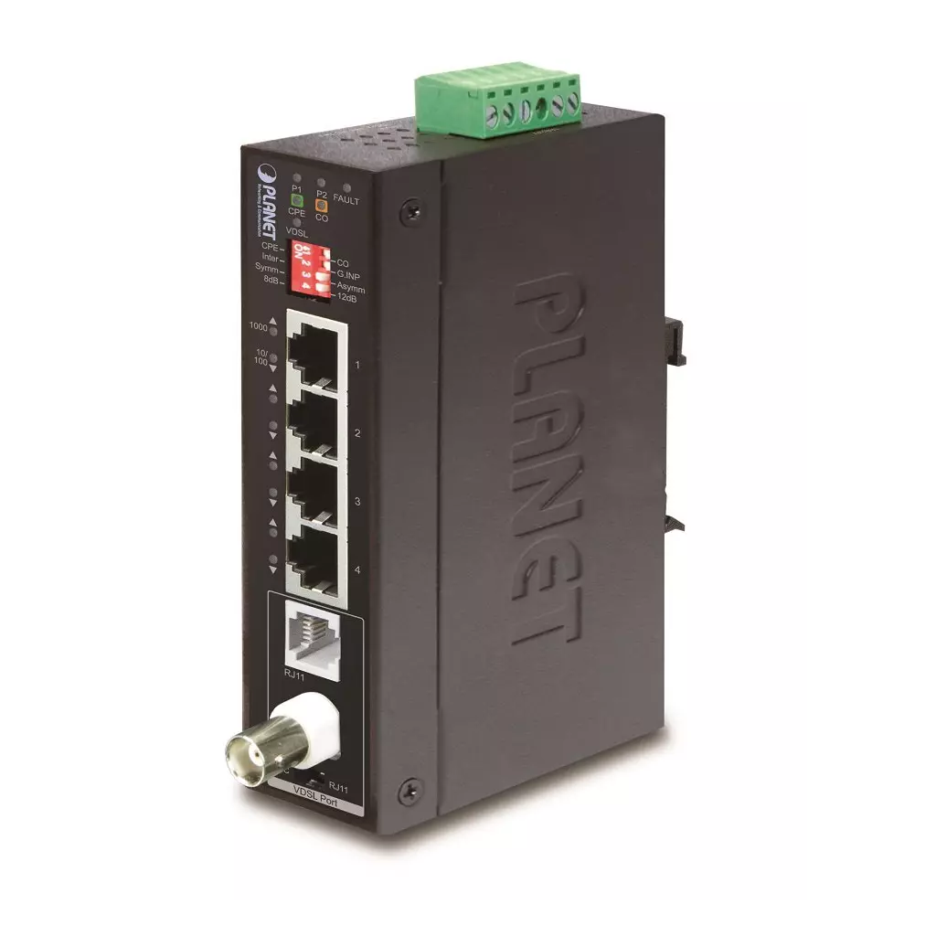 Obrázek produktu Planet IVC-234GT, VDSL2 průmyslový ethernet konvertor, 4x 1000Base-T, profil 17a/30a, G.993.5 G.Vectoring, G.INP