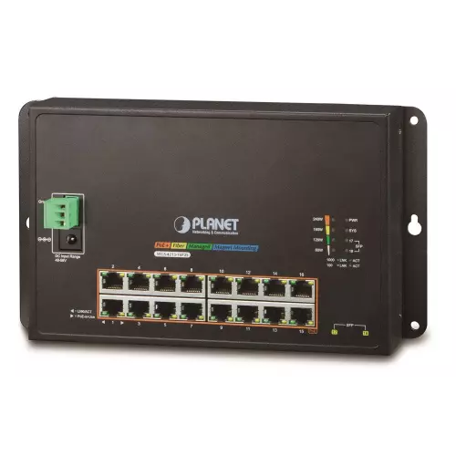 obrázek produktu Planet WGS-4215-16P2S plochý L4 switch, 16x1Gb, 2x1Gb SFP, 16x PoE 802.3at 240W, 48-56VDC, -10~60°C, IP30, fanless